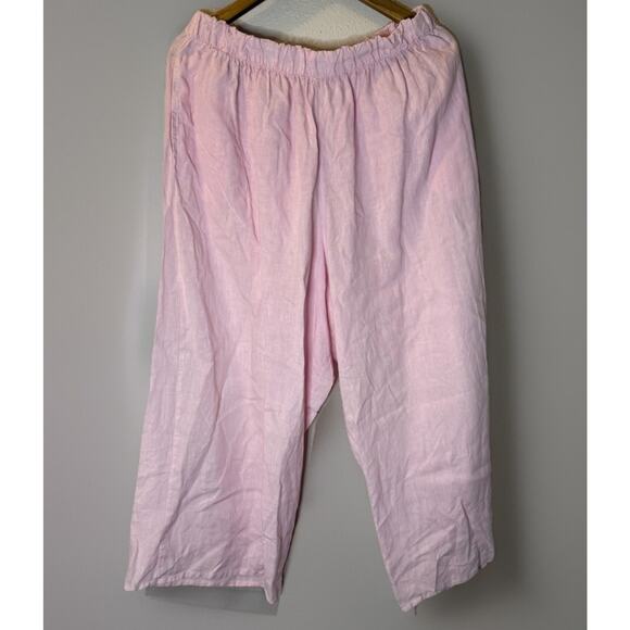 Bryn Walker 100 % Linen Two Piece Set Size XL Pink Lagenlook Minimal Crop Wide - Picture 3 of 9